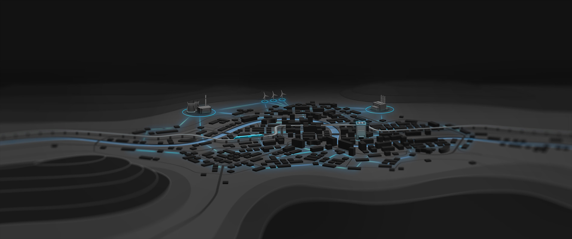 Visualization of city of future, using HTS technologies for transporting power.